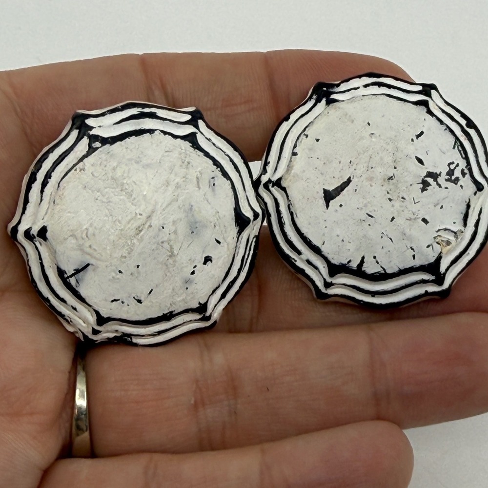 Set of 2 Distressed White Black Ceramic Cabinet Knobs Shabby Chic Drawer Pulls